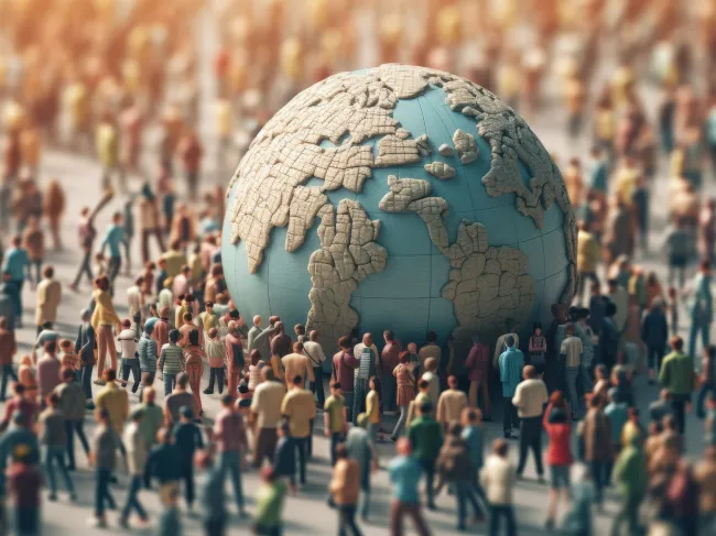 earth with humans around it